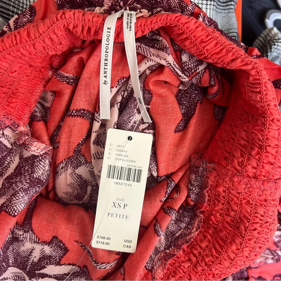 NWT by Anthropologie Puff Sleeve Smocked Midi Long Dress Coral Floral - Picture 8 of 10